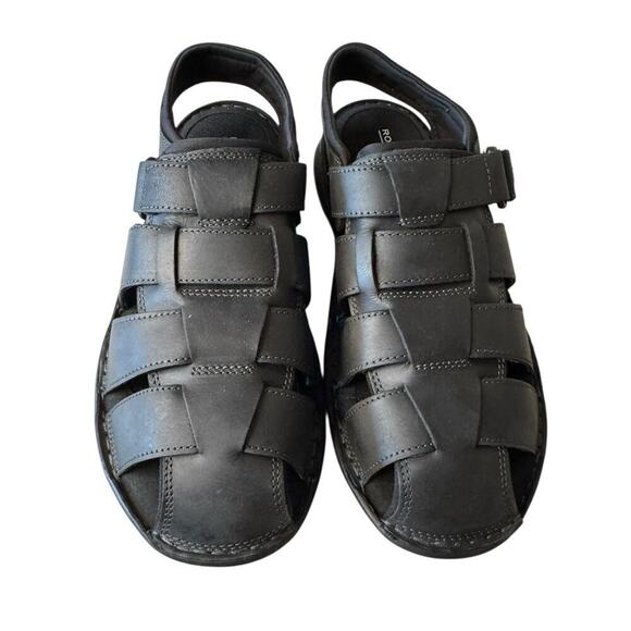 Rockport NEW Darwyn Fisherman Sandals Black Leather Men’s 10.5M - Picture 2 of 10